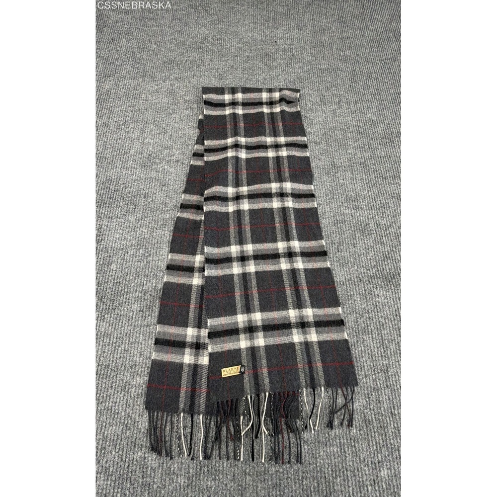 Blarney Heritage Plaid Scarf Gray Red Extra Fine Merino Wool Made in Ireland
